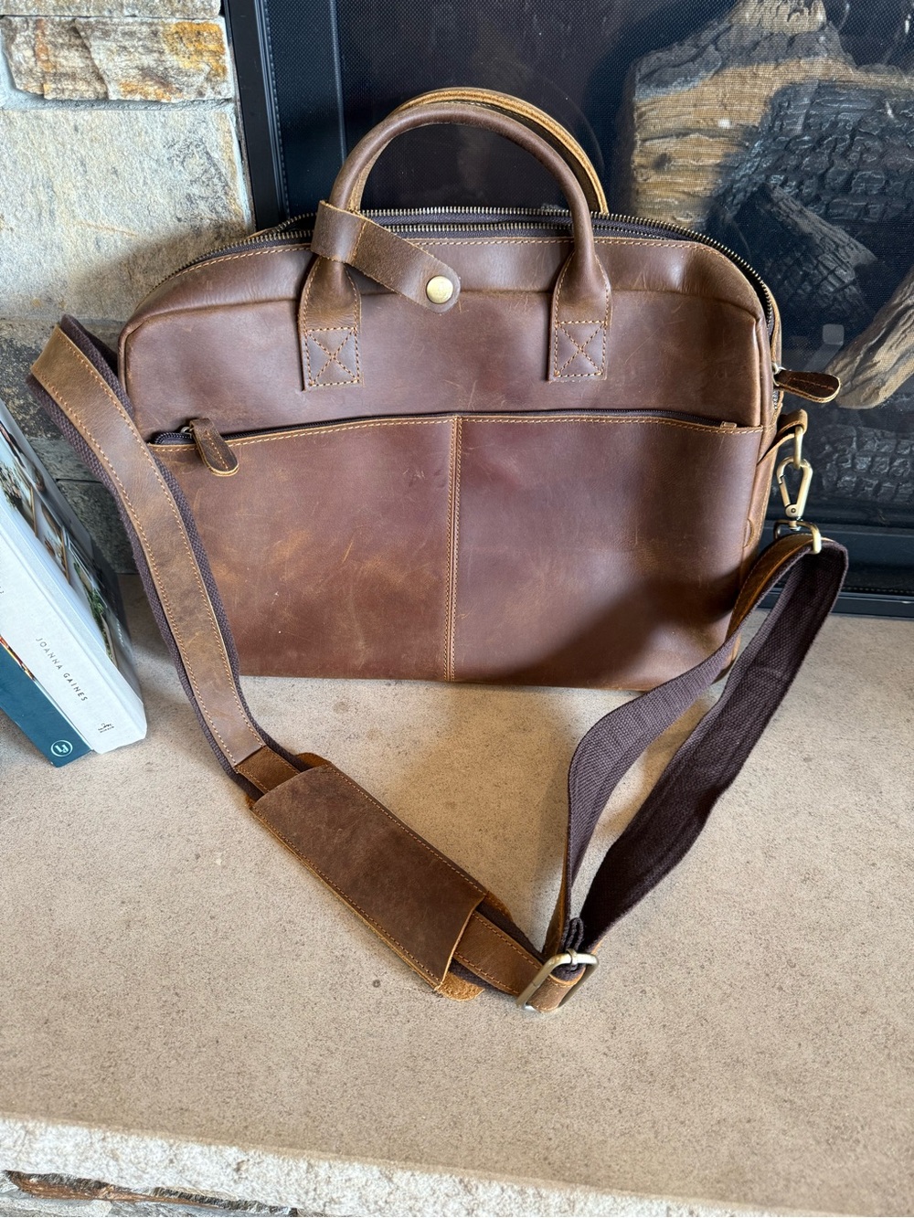 Classic Brown Leather Laptop Briefcase - Men